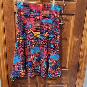 LuLaRoe A-Line Skirt with Red, Blue, and Yellow Geometric Design